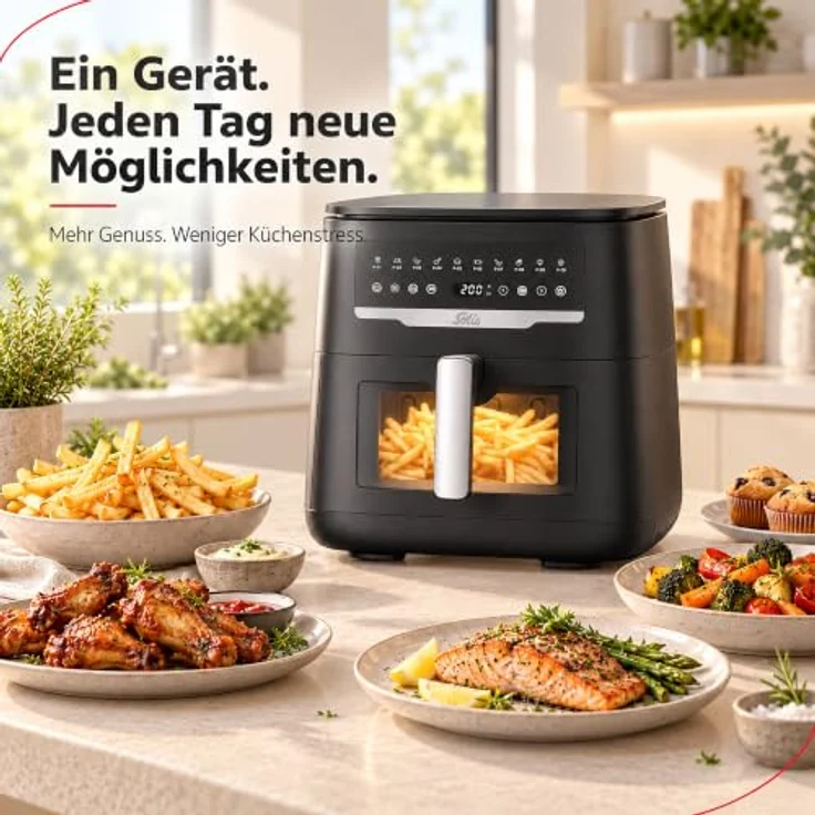 SOLIS OF SWITZERLAND Air Fryer Uno, Typ 8101, Heißluftfritteuse mit 10 Programmen, Sichtfenster, Rapid Air und zuschaltbarer Unterhitze – Bild 9