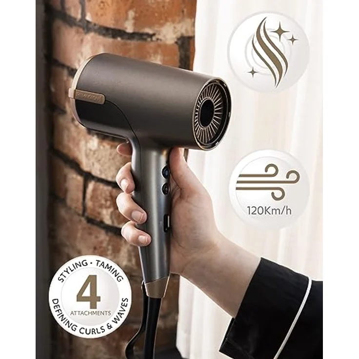 Remington Haartrockner Ionen [120 km/h Luftstrom für schnelles Trocknen] ONE Dry&Style (4 Aufsätze: Flyaway, 2 Diffusoren, breite & schmale Stylingdüse, 8 Heiz-&Geschwindigkeitskombinationen) D6077 – Bild 3