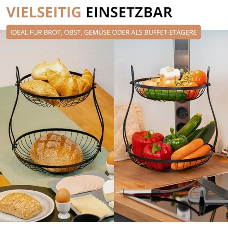 Westmark Obst Etagere Doppio 2 Etagen, 32,5 x 34,5 cm, schwarzer Drahtkorb für Obst, Gemüse und Dekoration – Bild 3