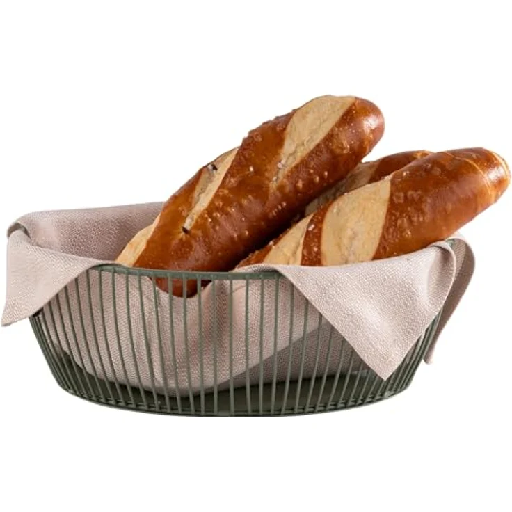 APS Brotkorb SVART, Metallkorb in Smoke Green, ovale Form, 24 x 19 cm, höhenverstellbar, stapelbar, handgefertigt – Bild 2