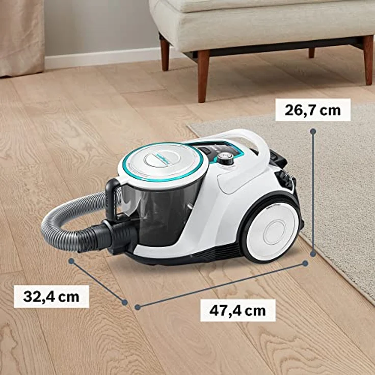 Bosch Staubsauger beutellos Serie 6 BGC41XHYG, Bodenstaubsauger, ideal für Allergiker, Hygiene-Filter, 10 Jahre Motorgarantie, Bodendüse für Parkett, Teppich, starke Saugleistung, leise, 700 W, weiß – Bild 2
