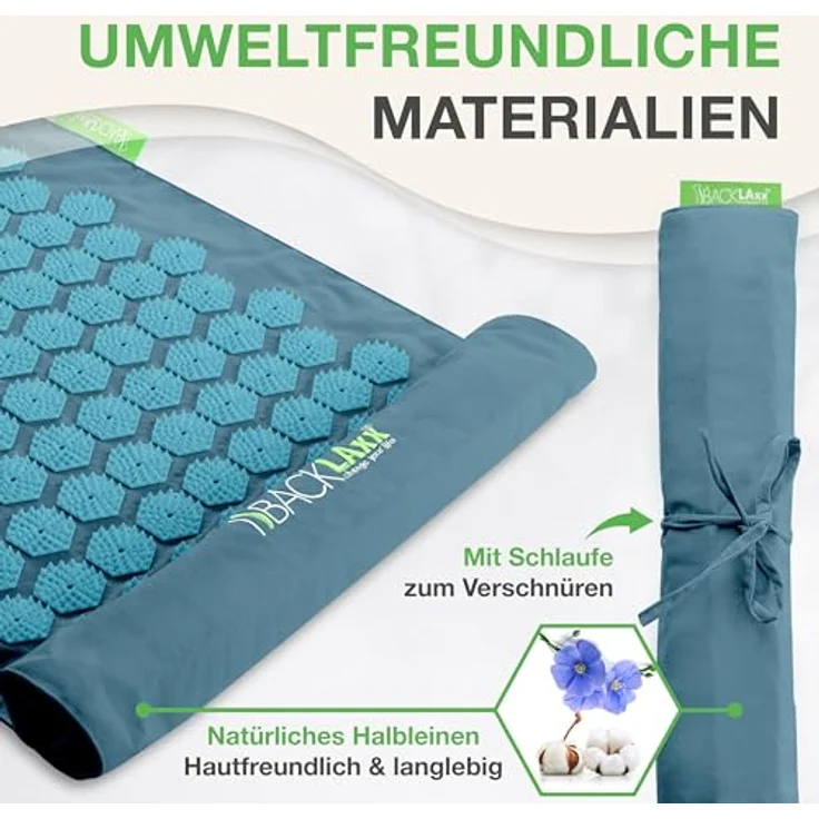 BACKLAxx® Akupressurmatte Akupressurmatten Set To-Go "Original", Umweltfreundliches Halbleinen, 6.960 Spitzen, Naturkokosfasern, Naturlatex (Grün) – Bild 4