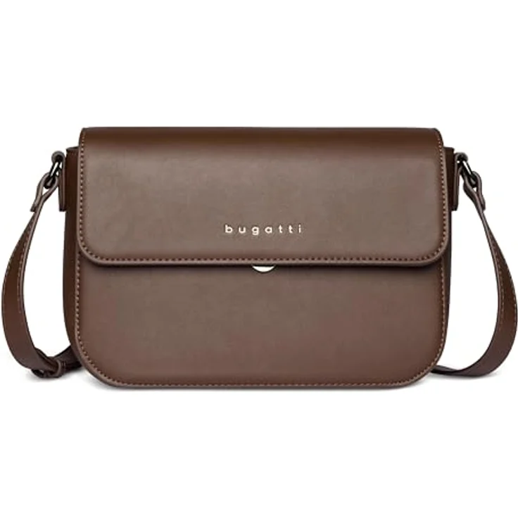 Bugatti Almata Umhängetasche M, handliche 25 cm Schultertasche aus strapazierfähigem Polyurethan, braun, mit verstellbarem Schultergurt und Reißverschlussfächern – Bild 1