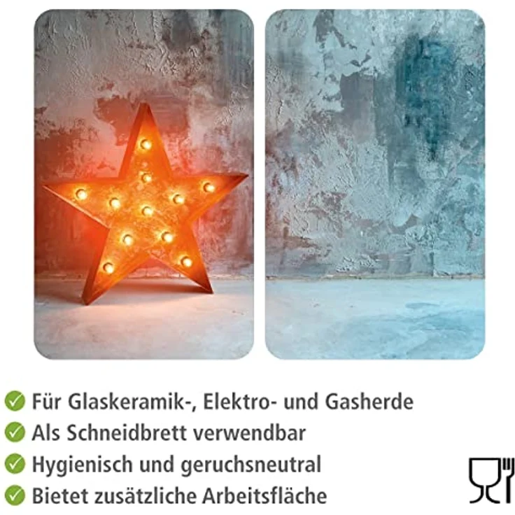 Wenko Herdabdeckplatte Universal Star, 2er Set Herdabdeckung für alle Herdarten, Gehärtetes Glas, 30 x 52 cm, mehrfarbig – Bild 3