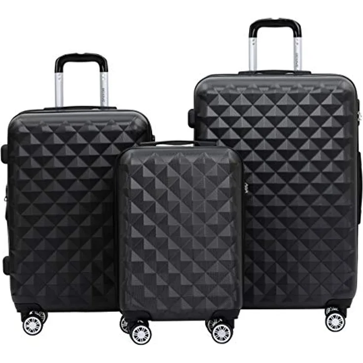 BEIBYE Trolley Koffer Reisekofferset Hartschale Schwarz, 4 Zwillingsrollen, integriertes Sicherheits-Zahlenschloss, Höhenverstellbare Teleskopgriffe, Größen M (55x34x22cm) und XL/L mit Dehnungsfuge