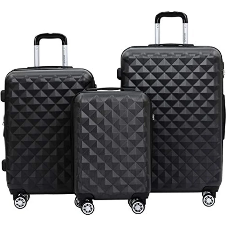BEIBYE Trolley Koffer Reisekofferset Hartschale Schwarz, 4 Zwillingsrollen, integriertes Sicherheits-Zahlenschloss, Höhenverstellbare Teleskopgriffe, Größen M (55x34x22cm) und XL/L mit Dehnungsfuge – Bild 1