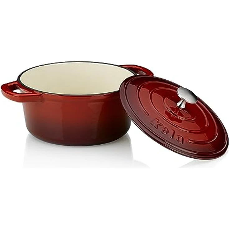 Kela 11940 Bräter mit Deckel, Gusseisen, le-Beschichtung, Hohe Wärmespeicherung, Induktionsgeeignet, 2,5 L, Rot, Rund, Calido – Bild 3