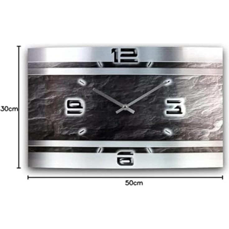 Kreative Feder Schiefer Abstrakt Metallic Designer Funk Wanduhr Made in Germany - leises Funkuhrwerk, modernes Design, 50x30cm – Bild 5