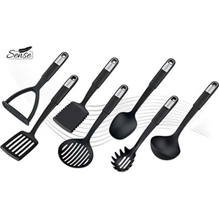 FACKELMANN Küchenhelfer-Set Sense, Kochbesteck aus hochwertigem Kunststoff mit Soft-Touch-Griff, Schwarz/Silber, 7-teilig – Bild 2