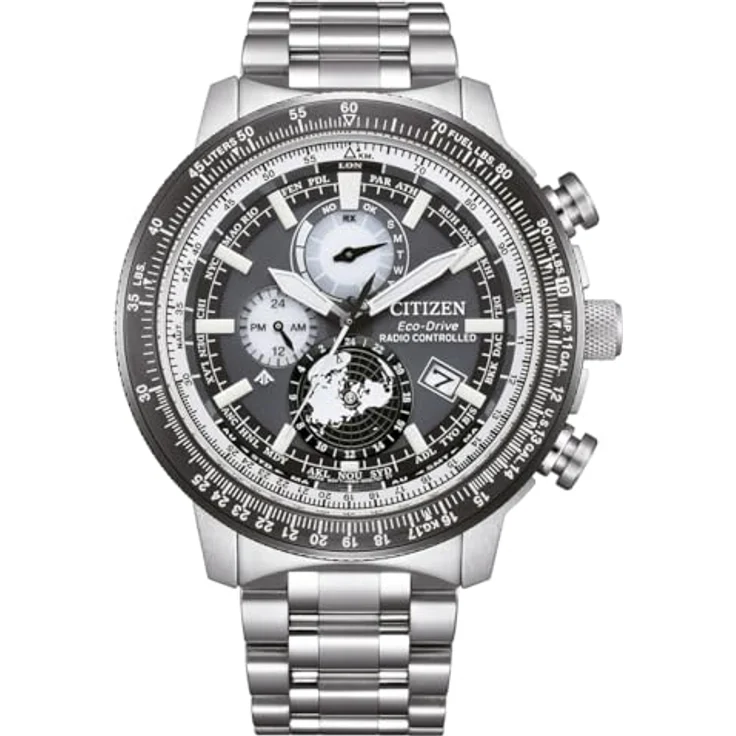 CITIZEN Herrenuhr Eco-Drive Solar Funk Chronograph mit Edelstahl Gliederband BY3006-53H, Silber/Weiß/Schwarz – Bild 1