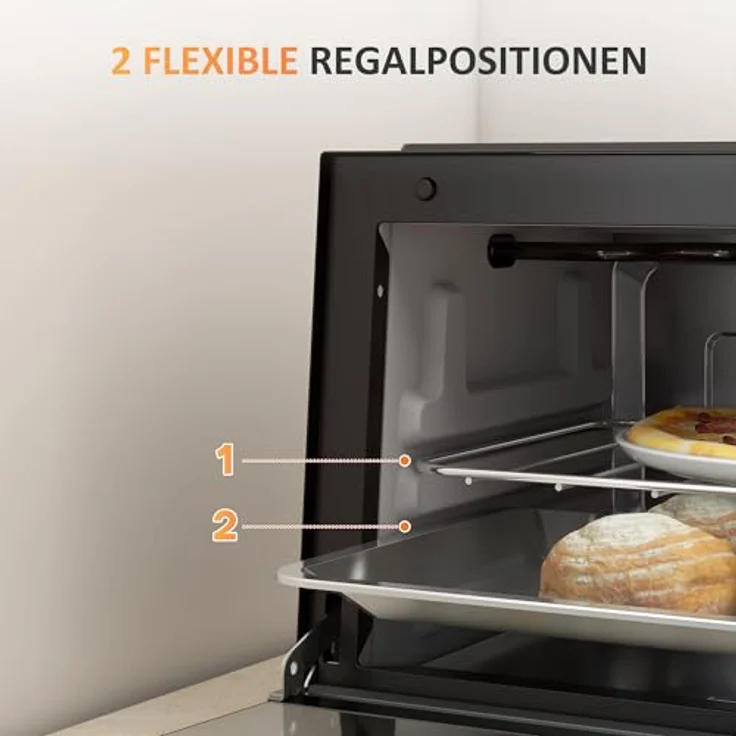 HOMCOM Minibackofen 9L, mit Backblech, Grillrost, 100 °C-230 °C, 60 Min. Timer, 750W, Edelstahl, Schwarz – Bild 4