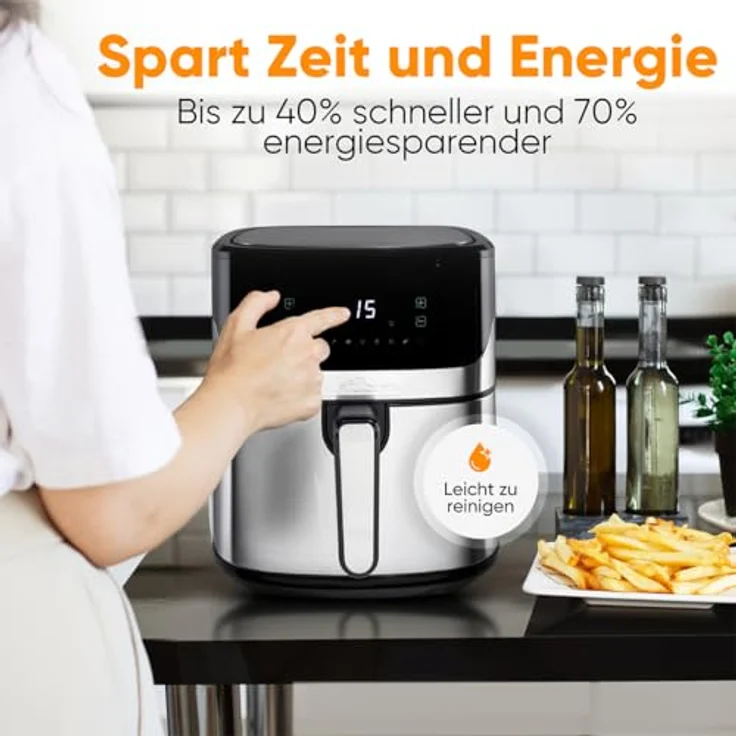ProfiCook® Heißluftfritteuse PC FR 1294 H, 6,5L Airfryer, Edelstahl-Gehäuse, 8 Programme, fettfreie Zubereitung, 80°C - 200°C – Bild 5