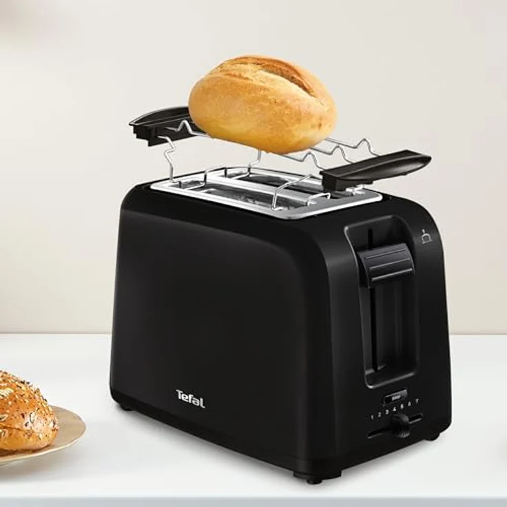 Tefal TT1A28 Vita 2-Schlitz-Toaster, 7 Bräunungsstufen, Stopptaste, Krümelschublade, Brötchenaufsatz, Kunststoff, schwarz – Bild 4