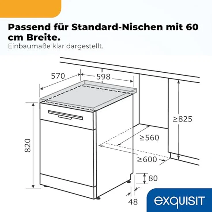 Exquisit GSP59114-451D, Unterbaufähiger Geschirrspüler mit 14 Maßgedecken, 4 Programmen, Energieklasse D, silber – Bild 9