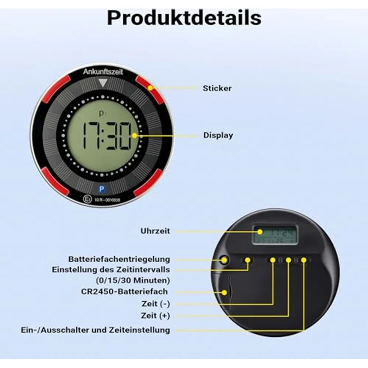 Wiltec Elektronische Parkscheibe rund mit Solarpanel, digitale Parkuhr mit automatischer Zeitumschaltung und KBA-Zulassung – Bild 5