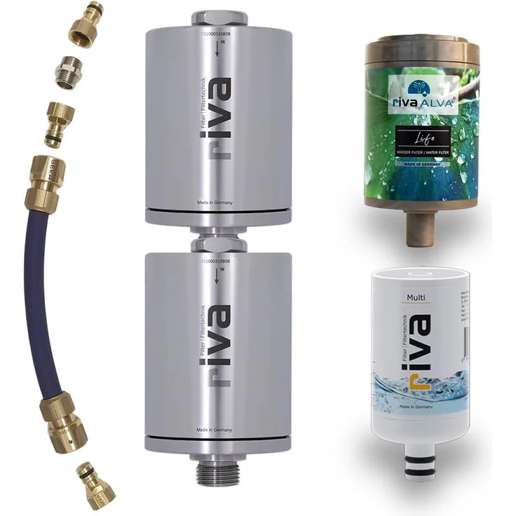 Riva rivaALVA Explorer Overland Trinkwasserfilter, Blockaktivkohle & Bakterienfilter mit Edelstahlgehäuse, für Camping & Outdoor, 540 l/h Durchflussmenge