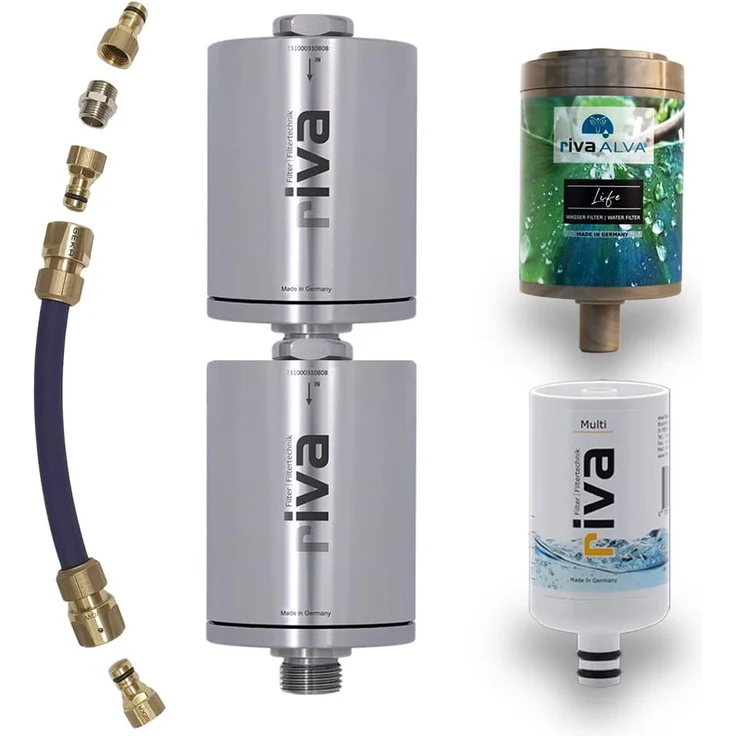 Riva rivaALVA Explorer Overland Trinkwasserfilter, Blockaktivkohle & Bakterienfilter mit Edelstahlgehäuse, für Camping & Outdoor, 540 l/h Durchflussmenge