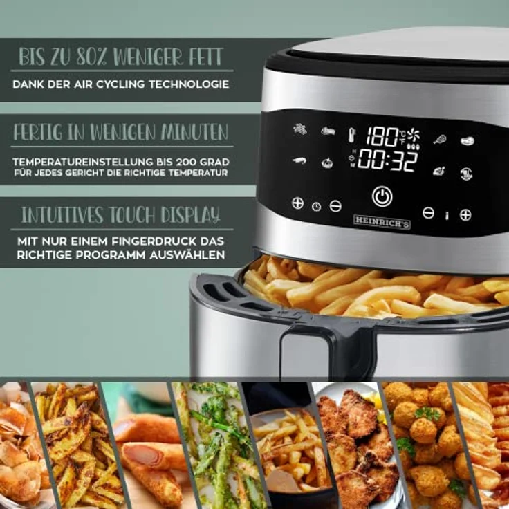 Heinrich´s Heißluftfritteuse HFR 8205, 1800,00 W, Air fryer, Fritteuse, Luftfritteuse, Touch-Display, 8 Programme – Bild 5