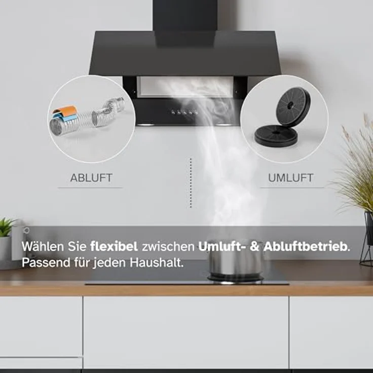 Heinrich´s HEINRICHS Dunstabzugshaube, 60cm Abluft/Umluft, 300m³/h Saugkraft, LED Beleuchtung, Aktivkohlefilter, 69W Leistung, Schwarz – Bild 5