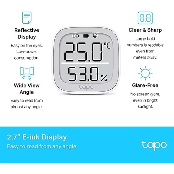 TP-Link Tapo T315 Smart Home Temperatur und Luftfeuchtigkeitsmesser,digitales Thermo-Hygrometer Innen, Raumthermometer mit 2.7'' E-Ink Display, Hochpräzisionssensor, Hub erforderlich – Bild 3
