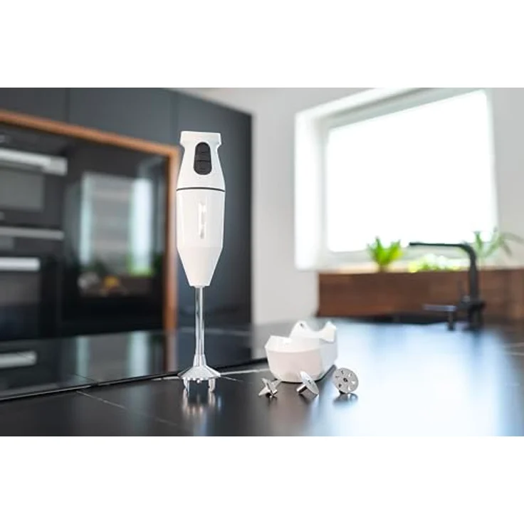 Esge 95100 Zauberstab Cordless Stabmixer, Sleep-Funktion, inkl. Multimesser, Schlagscheibe, Quirlscheibe, Ladestation weiß – Bild 6