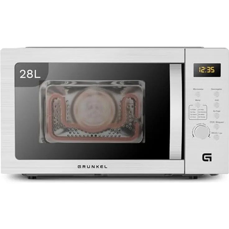 Grunkel MW-28AIRFRYER, Mikrowelle mit Grill und Heißluftfritteuse, 28L, 2200W Inox, 5 Leistungsstufen, 8 Programme