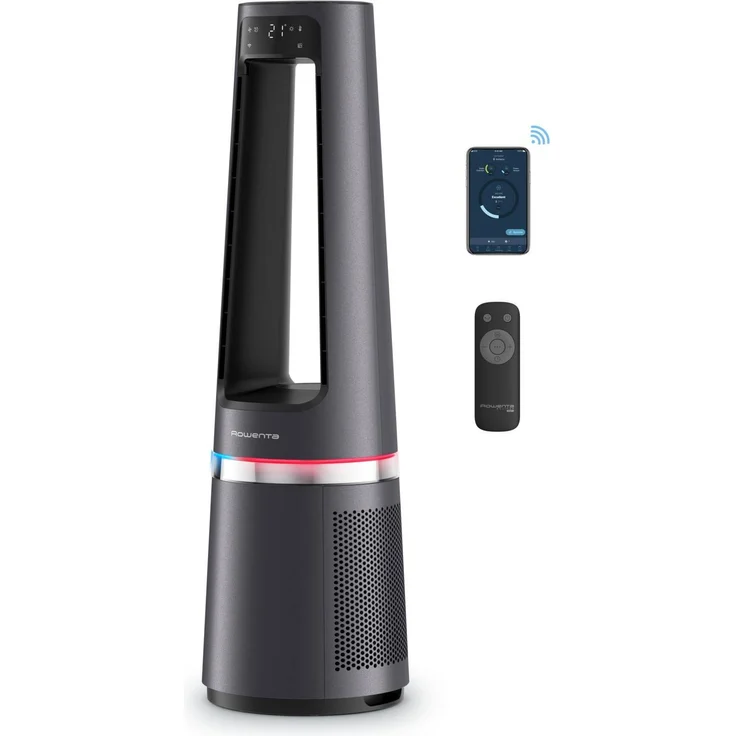 Rowenta QU5072 Eclipse Connect, 3-in-1 Luftreiniger schwarz mit 2000 W, 99,95 % Filtereffizienz, Luftpartikelsensor, Smartphone-Fernsteuerung