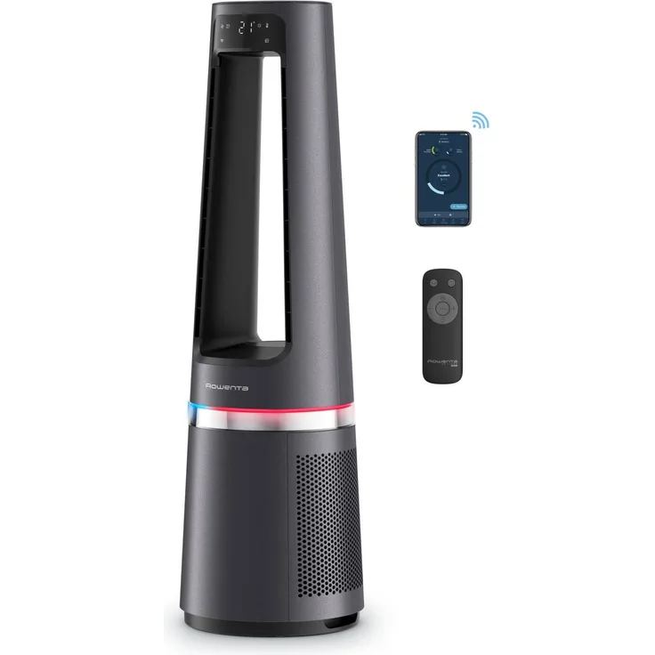 Rowenta QU5072 Eclipse Connect, 3-in-1 Luftreiniger schwarz mit 2000 W, 99,95 % Filtereffizienz, Luftpartikelsensor, Smartphone-Fernsteuerung