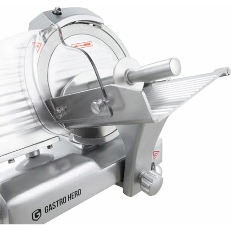 GastroHero Aufschnittmaschine ASM 220 mm, Aluminium-Schrägschneider mit einstellbarer Schnittstärke 0,2 - 12 mm, max. Schnitthöhe 145 mm – Bild 4