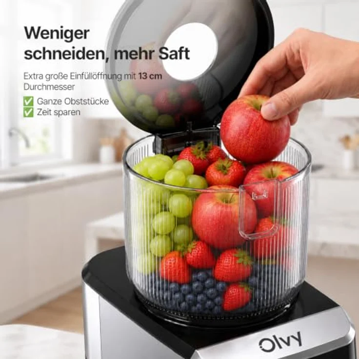 Olvy Slow Juicer JS8303S, 150W Entsafter für Obst & Gemüse mit 5 Programmen, Eiscreme-Funktion, Rückwärtsfunktion, BPA-frei – Bild 3
