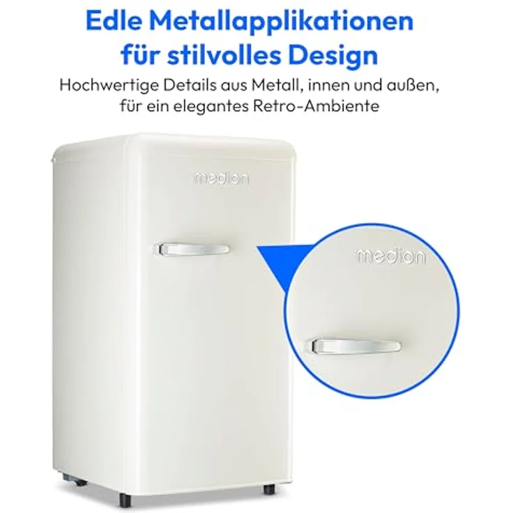 MEDION Retro Kühlschrank MD 37800 (91 Liter, 91cm Höhe, höhenverstellbare Glasablagen, transparente Gemüseschublade, cream) – Bild 3