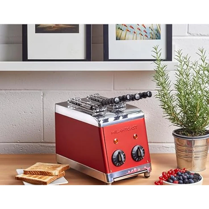 Milan Toast Milantoast 2-er Toaster mit Zangen und Brötchenaufsatz (Rot) – Bild 2