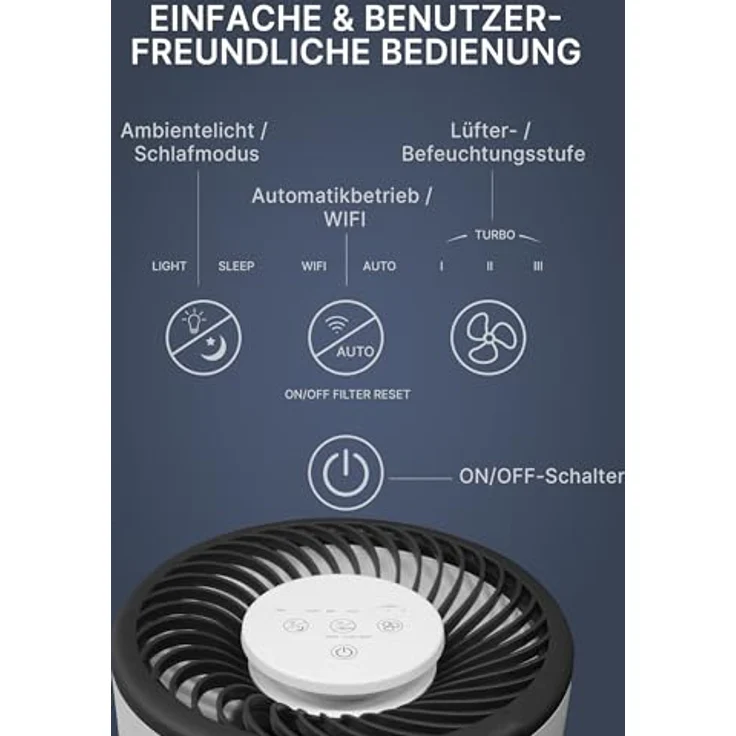 Comedes Umecto 300 Luftbefeuchter für Räume bis 45m², Kaltverdunstung, Tank 2,8 l, Smart-Home fähig, in 3 Farben mit Luftfeuchtigkeitsindikator – Bild 4