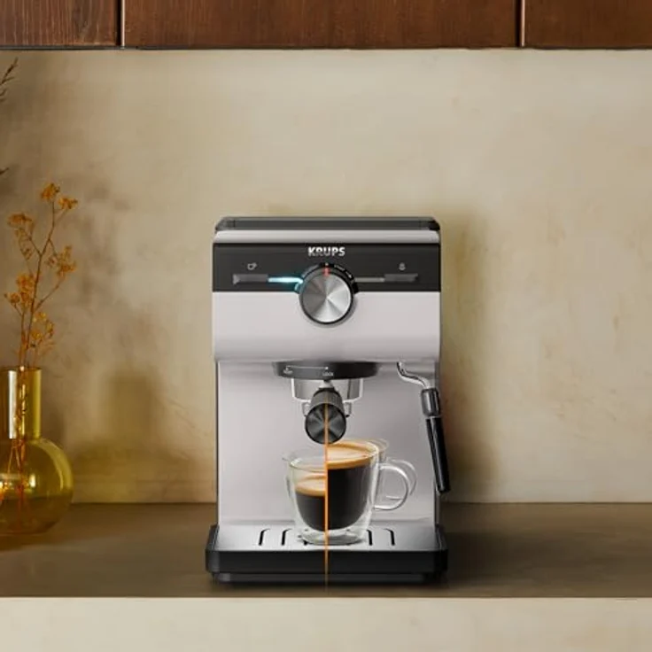 Krups XP381B Authentic Espressomaschine Siebträger, Kaffeemaschine in Fair Grey, 15 bar Pumpendruck, Milch-Aufschäumdüse, 2 L Wassertank – Bild 8