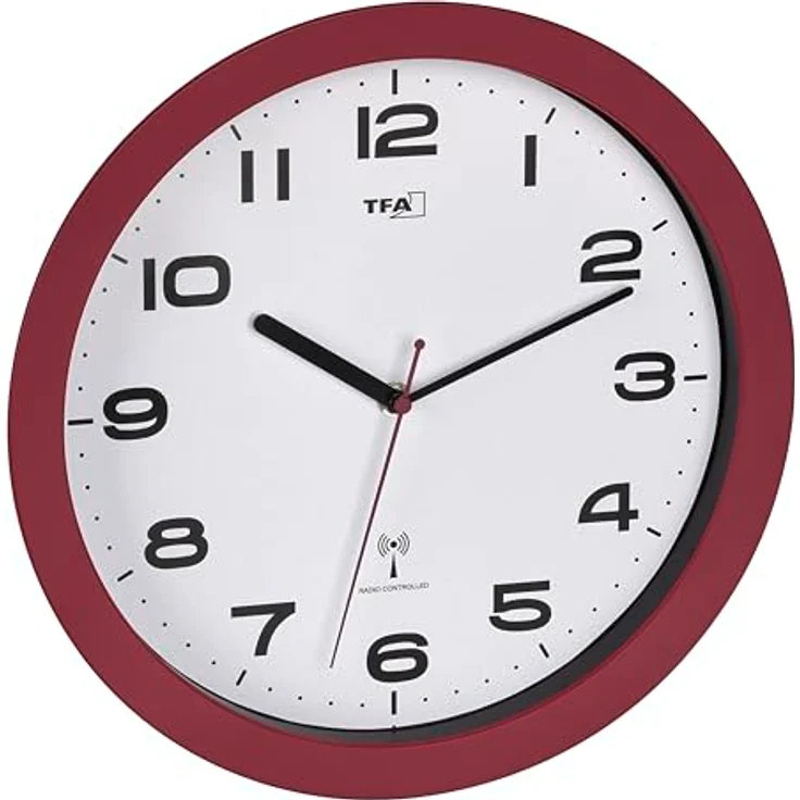 TFA Dostmann Funk Wanduhr 60.3554, 32cm, modernes Design ohne Tickgeräusche, rot, ideal für Wohnzimmer, Küche oder Schlafzimmer – Bild 1
