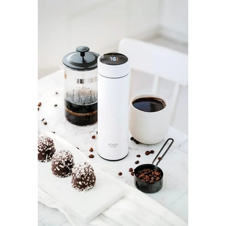 ADLER EUROPE AD4506W Thermobecher, Edelstahl Kaffee- und Teeflasche mit 473ml, heiß bis 8 Stunden, kalt bis 12 Stunden, Temperaturanzeige, Kaffeeseparator – Bild 2