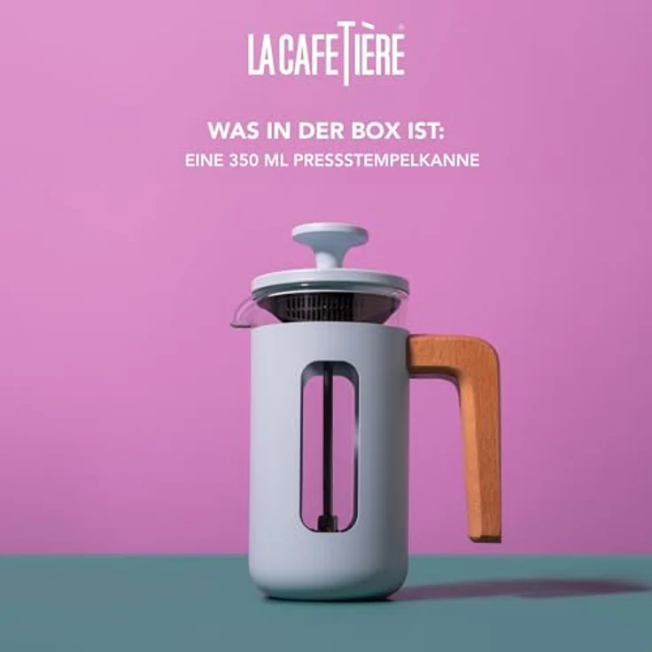 La Cafetière Pisa Kaffeebereiter für 3 Tassen, himmelblau, langlebiger Edelstahlrahmen, hitzebeständige französische Presse mit Naturholzgriff, 350 ml – Bild 3