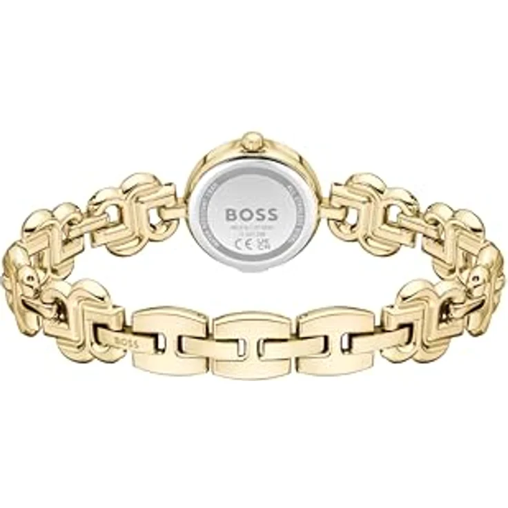 BOSS Double B Dressy, Damen Uhr mit DREI-Zeiger-Quarzwerk, goldenes Zifferblatt und Edelstahlarmband, wasserdicht bis 3 ATM – Bild 4