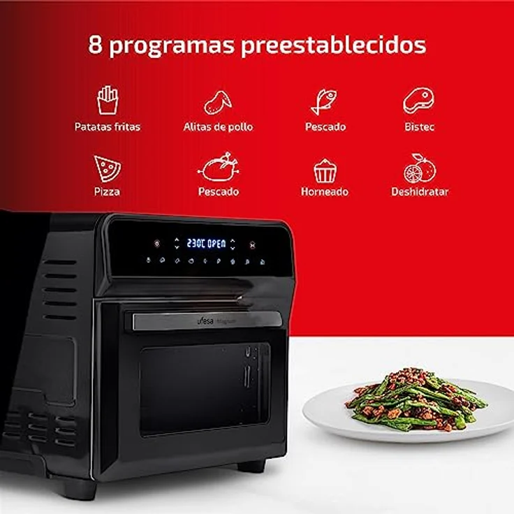 Ufesa Magnum Airfryer Airfryer Luftfritteuse, 23 l, energiesparend, 8 Programme, Rostisserie, 1800 W, digitale Steuerung, Temperatur 230 °C, 6 Zubehörteile enthalten, Metallkörper – Bild 3