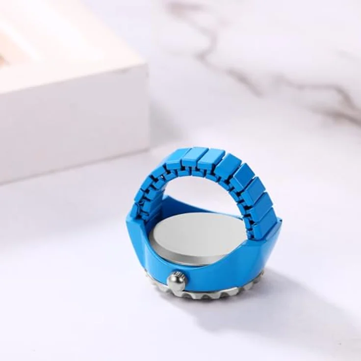 JewelryWe Ringuhr Fingeruhr Damen, Elastisch, Elegant mit Glitzer Strass, Rund Analog Quarz, Blau Legierung, Wasserdicht bis 10m – Bild 3
