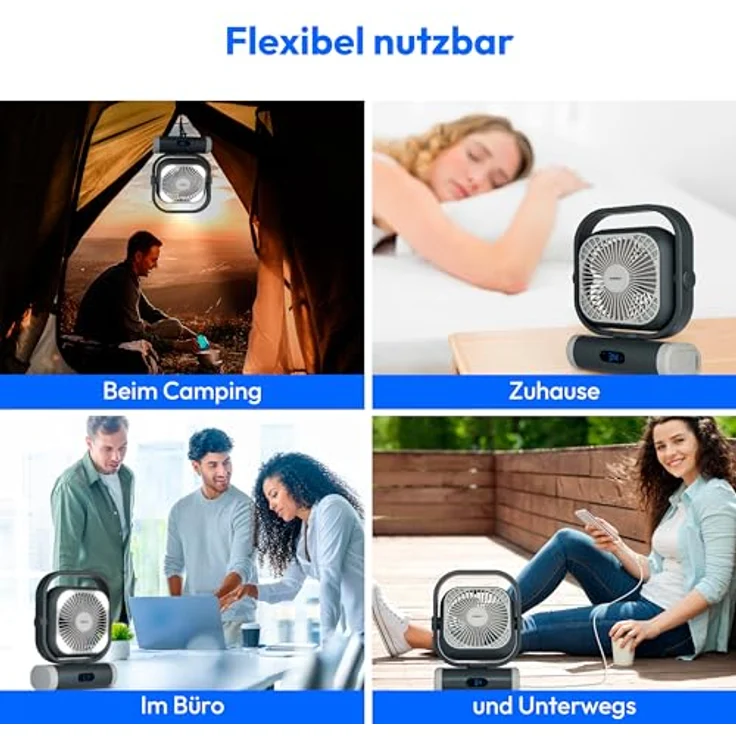 MEDION Tischventilator E10 TF, Camping-Ventilator mit 5 Geschwindigkeitsstufen, Fernbedienung, Oszillation, Akku, Powerbankfunktion und LED Licht – Bild 2