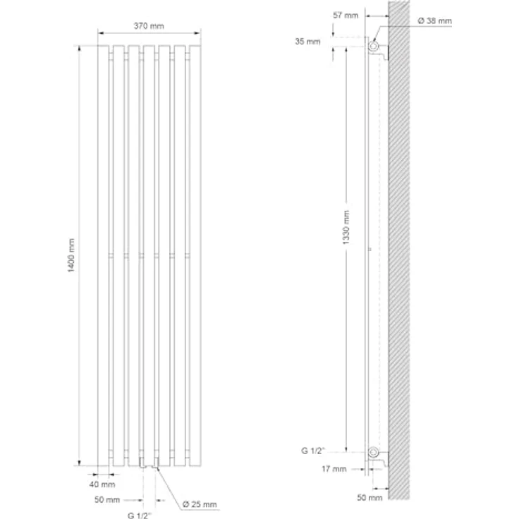 ECD Germany Paneelheizkörper Vertikal 370 x 1400 mm, Anthrazit, Design Flachheizkörper mit Mittelanschluss, einlagig, geeignet für Badezimmer und Wohnraum – Bild 2
