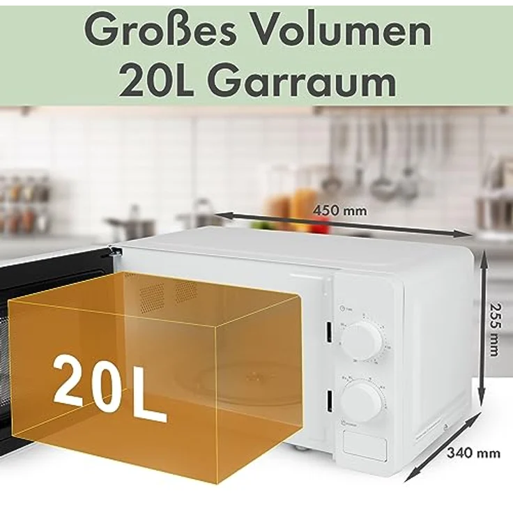 Clatronic MW 791 Mikrowelle, Standgerät, 700 Watt, 20 Liter Garraum, 30-Minuten Timer mit Endsignal, 6 Leistungsstufen- Garraumbeleuchtung, weiß – Bild 6