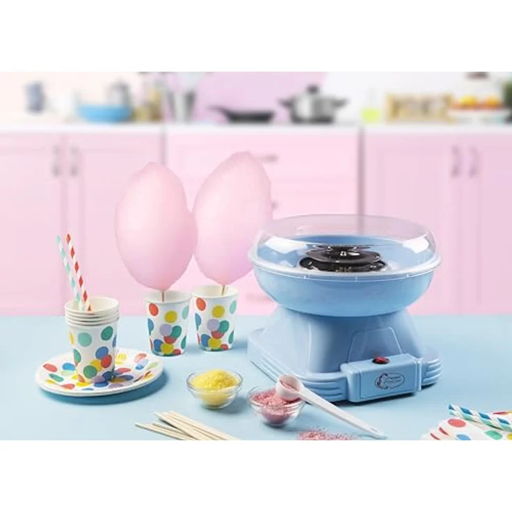 Bestron ACCM400B, Zuckerwattenmaschine Retro Cotton Candy Maker mit 10 Stäbchen & Messlöffel, Blau, für Kindergeburtstage & Home Fun – Bild 3
