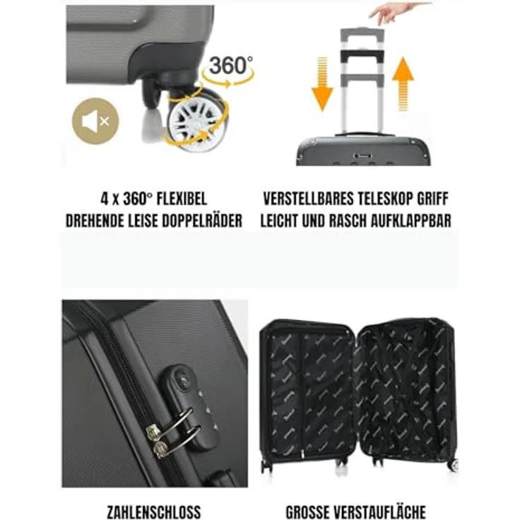 COFI 1453 Reisekoffer Koffer 3 TLG Hartschale Trolley Set Kofferset Handgepäck Gepäck Reisetasche ABS-04 Orange, hochwertige Widerstandsfähigkeit vor Stößen und Kratzern – Bild 3