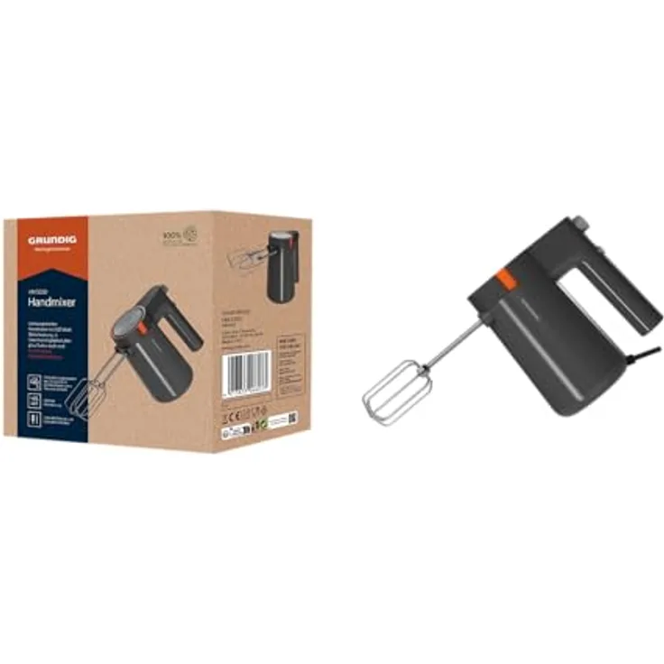 Grundig HM 5320 Handmixer, 425 W, 5 Geschwindigkeitsstufen + Turbostufe, Edelstahl-Aufsätze, spülmaschinengeeignet, grau/terracotta
