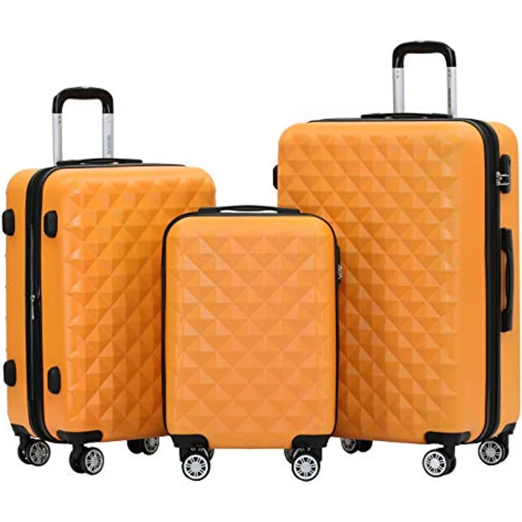 BEIBYE Trolley Koffer Kofferset Hartschale mit 4 Zwillingsrollen, integriertes Sicherheits-Zahlenschloss, orange, Handgepäck (M 55x34x22cm) und erweiterbar (XL und L) – Bild 1