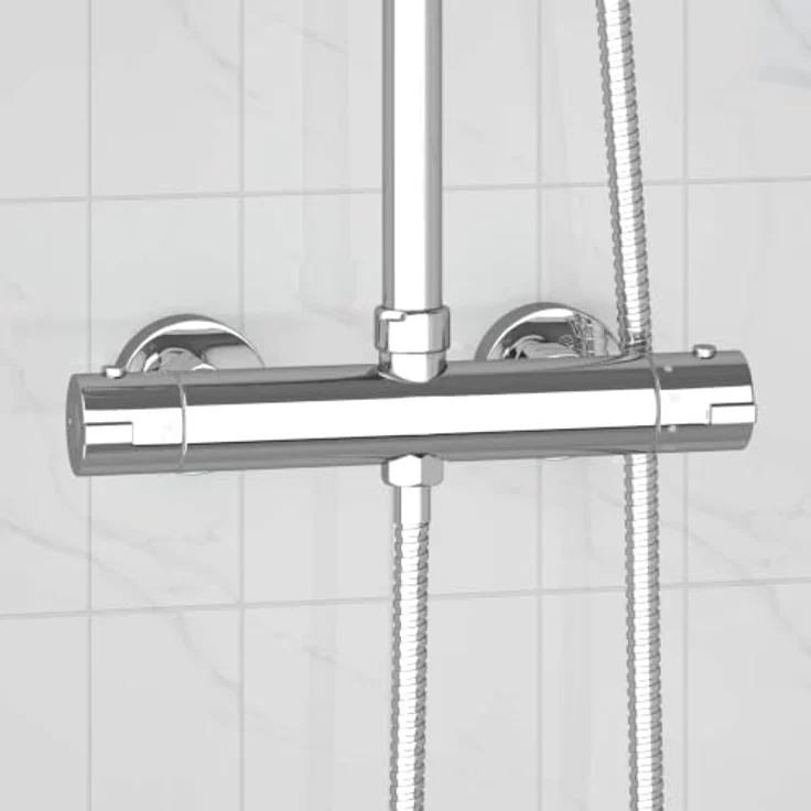 vidaXL Thermostatischer Duschmischer Edelstahl 201, wandmontiert mit 38°C Sicherheitsverschluss, Silber, 27 x 8 x 6 cm – Bild 2