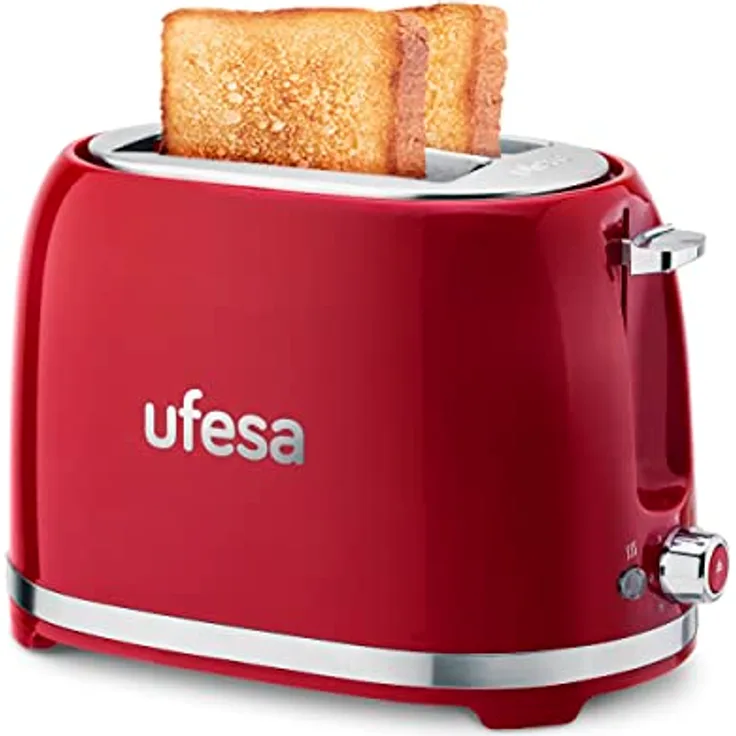 Ufesa Toaster 2 Scheiben Retro Rot Classic Pinup, Vintage-Design, 850 W, 2 extrabreiten Schlitzen Sandwichtoaster, geeignet für alle Arten von Brot, 7 Bräunungsgrade, Kabelsammler, Krümeltablett