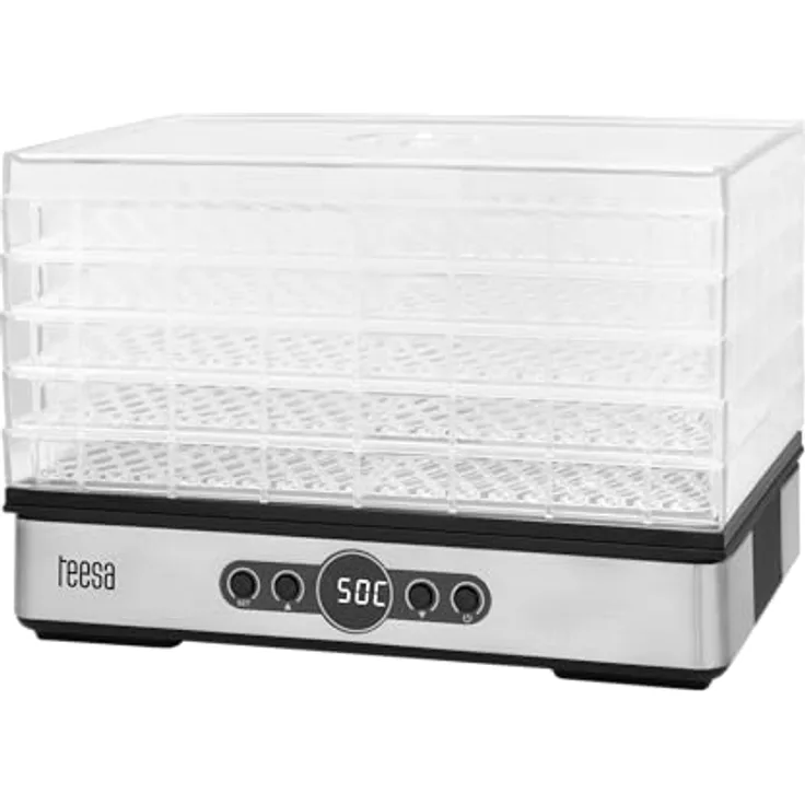 Teesa TSA3032 Pilztrockner, 400W mit 5 klaren Sieben, LCD-Display und Temperaturregelung 35-70°C, großer 1,7 kg Behälter